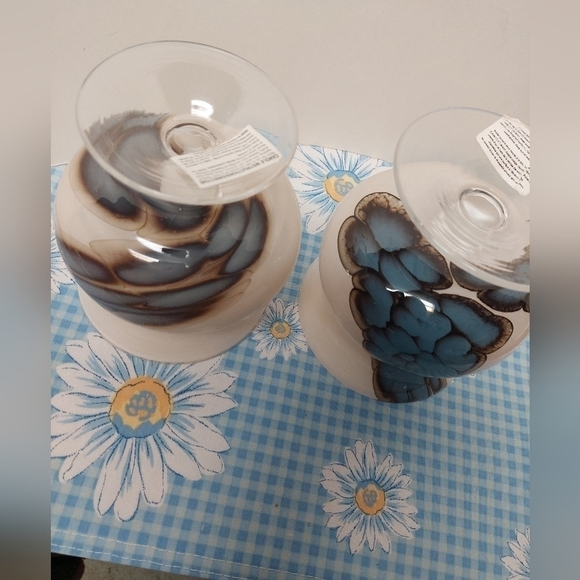 Zorza Hand-blown Opaque & Blue Art Glass Tealight/Bud Holders - Picture 8 of 11